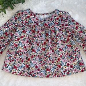 GAP Red & Pink Floral Blouse 12-18M long Sleeve Top EUC